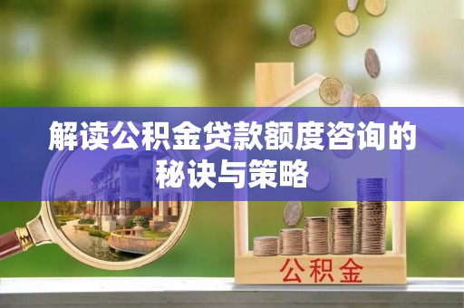 汤旺河解读公积金贷款额度咨询的秘诀与策略