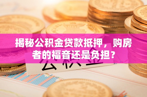 汤旺河揭秘公积金贷款抵押，购房者的福音还是负担？